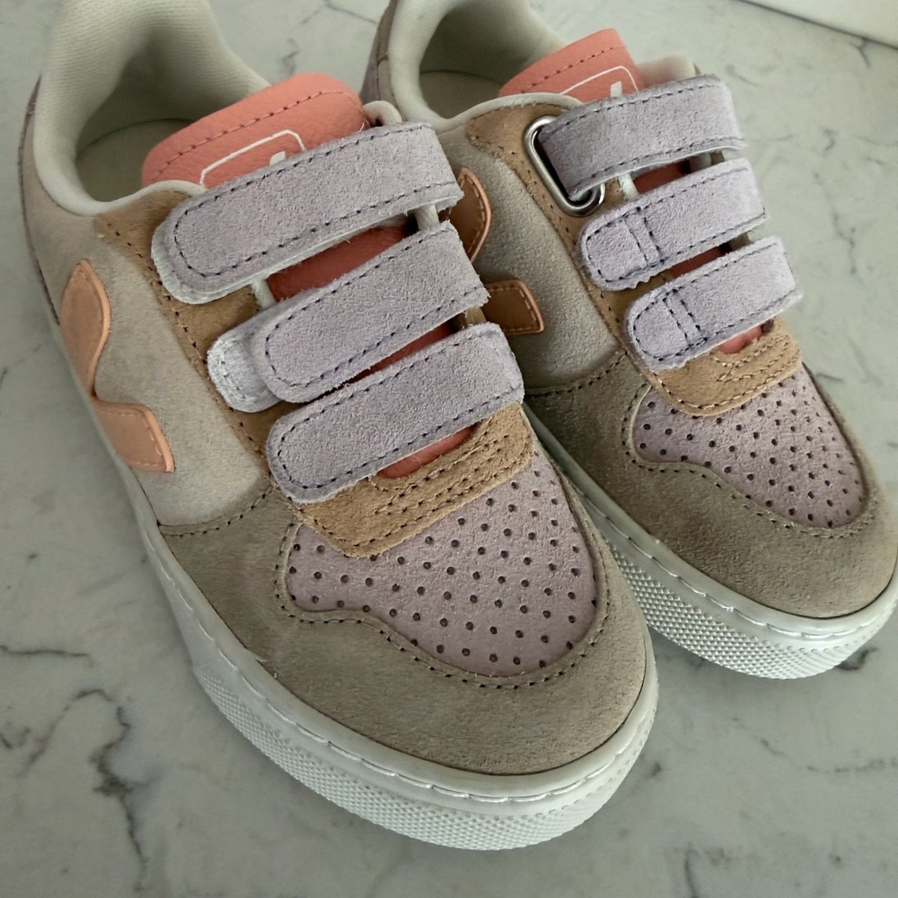 Veja Kids Suede Sneakers in Neutral, Blush, and Coral